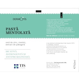 DermoTis Pastă Mentolată cu Oxid de Zinc și Pătlagină, ajută la calmarea mâncărimii, roșeții și iritației pielii, 50 ml, Tis Farmaceutic - Img 2