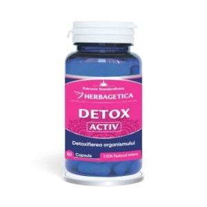 Detox Activ, supliment alimentar destinat susținerii digestiei, tranzitului intestinal și eliminării naturale a excesului de apă din organism, 60 capsule, Herbagetica