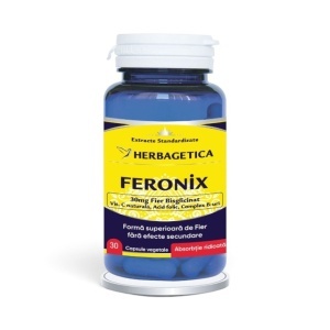 Feronix, supliment alimentar destinat susținerii nivelului de fier, energiei și reducerii oboselii, 30 capsule vegetale, Herbagetica