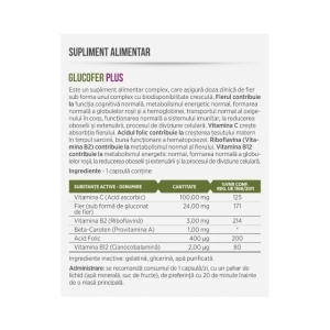 Glucofer Plus, cu fier, vitamina C, acid folic și B12, susține formarea globulelor roșii, ajută la reducerea oboselii, 30 capsule, Parapharm - Img 2