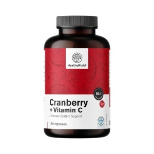 HealthyWorld, Cranberry + Vitamin C - extract de merișoare și Vitamina C, 180 capsule