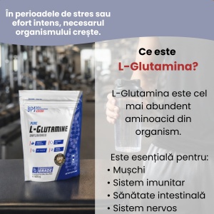 L-Glutamine, supliment alimentar destinat susținerii refacerii musculare, digestiei și imunității, 500 g pulbere, Balkan Pharmaceuticals - Img 5