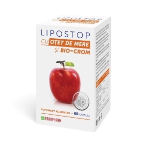 Lipostop cu Oțet de Mere, crom și mangan, ajută la controlul greutății, susține metabolismul, 60 capsule, Parapharm
