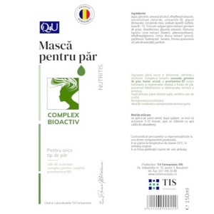Q4U Mască cu Keratină, Ulei de Avocado și D-Pantenol, ajută la hidratarea și regenerarea părului uscat și deteriorat, 150 ml, Tis Farmaceutic - Img 2