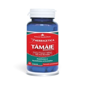 Tămâie Boswellia, supliment alimentar destinat susținerii sănătății articulațiilor, mobilității și confortului articular, 60 capsule, Herbagetica