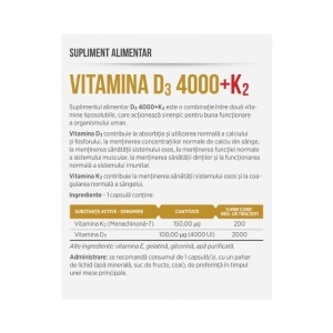 Vitamina D3 4000 IU + K2 150 µg, susține sănătatea oaselor, imunitatea și funcționarea normală a mușchilor, 30 capsule vegetale, Parapharm - Img 2