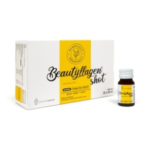 Beautyllagen® Shot cu aromă de Mango, Colagen Hidrolizat 5.000 mg, Acid Hialuronic și OptiMSM®, susține fermitatea pielii, părul și unghiile, 15 x 30 ml, Pharmaverum