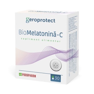 Bio-Melatonină + Vitamina C, cu Melatonină 1 mg și Vitamina C 180 mg, ajută la reducerea timpului necesar pentru a adormi, susține somnul odihnitor, 30 capsule, Parapharm