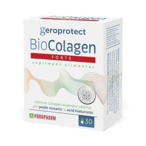 BioColagen Forte, cu colagen din pește oceanic și acid hialuronic, susține elasticitatea, hidratarea și aspectul pielii, 30 capsule, Parapharm