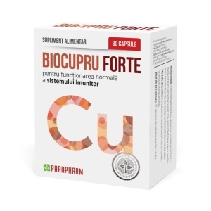 BioCupru Forte 5 mg, cu gluconat de cupru, susține energia, sistemul nervos și imunitatea, 30 capsule, Parapharm