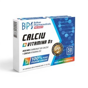 Calciu & D3, 800 mg/200 UI, 30 capsule, Balkan Pharmaceuticals