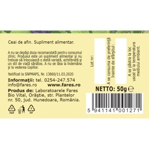 Ceai Afin frunze D136, contribuie la metabolismul normal al glucidelor și ajută la menținerea unui tranzit intestinal normal, 50 g, Fares - Img 5