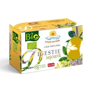 Ceai Bio Digestie Ușoară D160, ajută la reducerea balonării și gazelor intestinale, susține digestia după mese, 20 plicuri, Fares