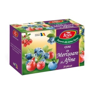 Ceai cu merișoare și afine, ceai din fructe pentru relaxare, hidratare și revitalizare, 20 plicuri, Fares