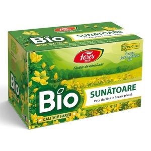 Ceai de Sunătoare Bio, contribuie la echilibrul emoțional, susține starea de bine și sistemul nervos, 20 plicuri, Fares