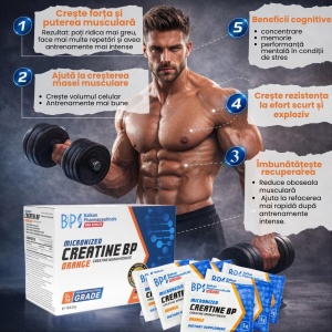 Creatine BP, 30 pliculețe × 5 g, pulbere, aromă portocală, Balkan Pharmaceuticals - Img 4