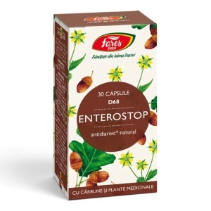 Enterostop D68, capsule cu cărbune medicinal care ajută la reducerea diareei, gazelor și disconfortului intestinal, 30 capsule, Fares