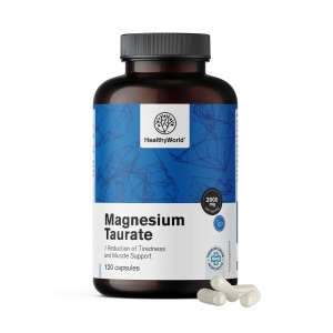 Magnesium Taurate, supliment alimentar destinat susținerii funcției musculare, sistemului nervos și reducerii oboselii, cu taurat de magneziu și taurină, 120 capsule, HealthyWorld - Img 2