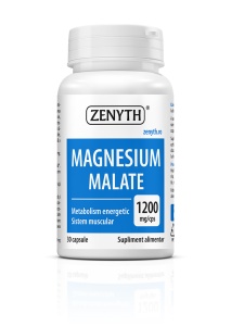 Magneziu Malat 1200 mg, cu 275 mg magneziu ionic, ajută la reducerea oboselii, susține funcționarea mușchilor și sistemului nervos, 30 capsule, Zenyth