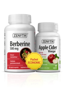 Pachet Berberină 500 mg și Oțet din cidru de mere, susține metabolismul și digestia, 60 + 60 capsule, Zenyth