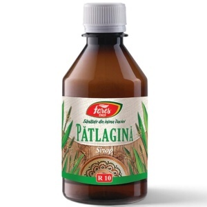 Sirop Pătlagină R10, pentru tuse uscată și productivă și calmarea iritațiilor respiratorii, cu vitamina C, 250 ml, Fares