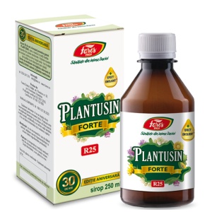 Sirop Plantusin Forte R25, pentru tuse uscată și productivă și calmarea gâtului iritat, cu extracte din plante și uleiuri esențiale, 250 ml, Fares - Img 2
