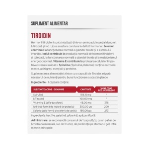 Tiroidin, cu iod, seleniu și L-tirozină, susține funcționarea normală a tiroidei și producția hormonilor tiroidieni, 30 capsule, Parapharm - Img 2