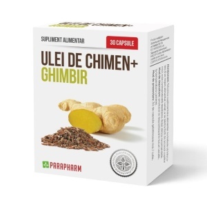 Ulei de Chimen + Ghimbir, ajută la reducerea senzației de greață, susține digestia și confortul în timpul călătoriilor, 30 capsule, Parapharm