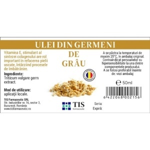 Ulei din Germeni de Grâu cu Vitamina E, hrănește și emoliază pielea uscată, susține elasticitatea și regenerarea naturală, 50 ml, Tis Farmaceutic - Img 2