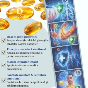 Vitamina D3, supliment alimentar destinat susținerii sănătății oaselor, dinților, mușchilor și sistemului imunitar, 2500 UI, 30 capsule, Balkan Pharmaceuticals - Img 3