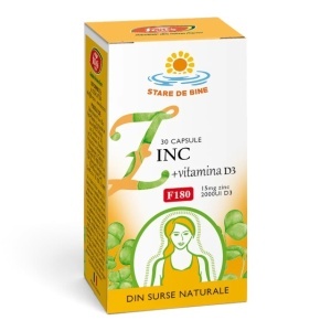 Zinc cu Vitamina D3 F180, capsule care susțin imunitatea și sănătatea oaselor, pielii, părului și unghiilor, 30 capsule, Fares