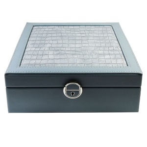 Caseta de bijuterii piele ecologica Crem / Albastra / Roz cu oglinda WZ4783