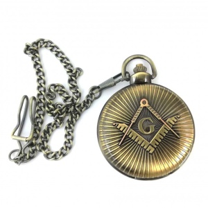 Ceas de Buzunar Masonic de Mari Dimensiuni – 55 mm – Bronz – Cadran 43 mm - Img 3