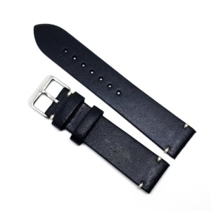 Curea Ceas „Vantage Obsidian” – Piele Naturală Neagră, Aspect Retro & Cusătură Crem (20mm - 22mm) - Img 1