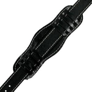 Curea Ceas Neagra Cusatura Alba Handmade Piele naturala 18mm - Img 3