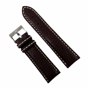 Curea Ceas Piele Naturala Maro 24mm Cusatura Alba WZ2179