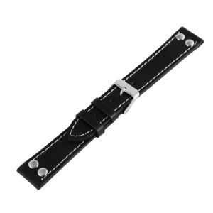 Curea Ceas Piele Naturala Neagra Cusatura Alba 18mm RP8121018072 - Img 2