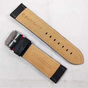 Curea Ceas Piele Naturală Neagră Cusătură Roșie 24mm WZ2362 - Img 2