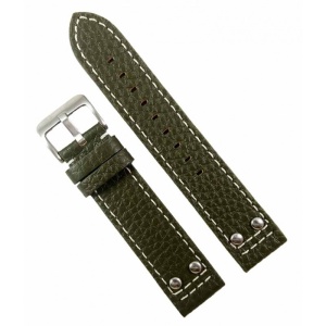 Curea Ceas Piele Naturala Verde Cusatura Alba 20mm WZ2292