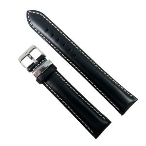 Curea Ceas Piele Naturala XL Neagra Cusatura Alba 20mm 22mm WZ2326