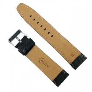 Curea Ceas Piele REWA Neagra Cusatura Gri 20mm 22mm WZ2192 - Img 2