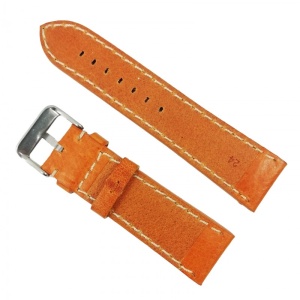 Curea ceas piele veritabila orange, cusatura alba 22mm / 24mm - WZ2855 - Img 2