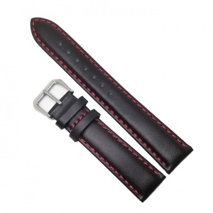 Curea Ceas Time Veranda – Piele Naturală, Neagră cu Cusătură Roșie (WZ3804)