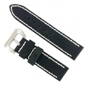 Curea de ceas din piele naturala Neagra - 24 mm WZ2865 - Img 2