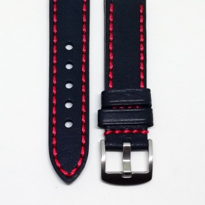 Curea de ceas din piele naturala neagra, cusatura rosie - 18mm, 20mm, 22mm, 24mm - C3031 - Img 2