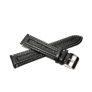 Curea de ceas Neagra din piele naturala, cusatura Alba 22mm GR236 - Img 2