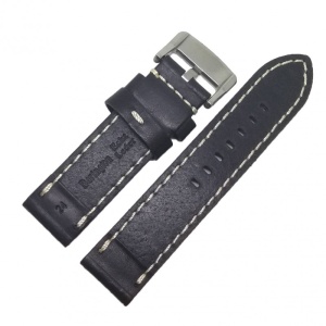 Curea de ceas Robusta - Barington - Culoare Neagra, Cusatura Alba - 24mm - WZ4004 - Img 3