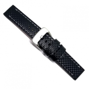 Curea Piele Naturală Neagră cu Imprimeu Carbon – Cusătură Gri – 22/24 mm - Img 4