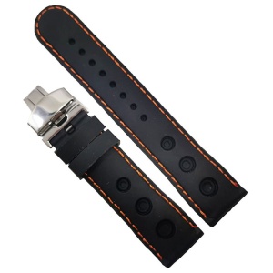 Curea Silicon cu Deployant Neagra Cusatura Orange 22mm WZ1584