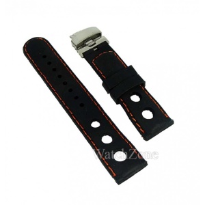 Curea Silicon cu Deployant Neagra Cusatura Orange 22mm WZ1584 - Img 5